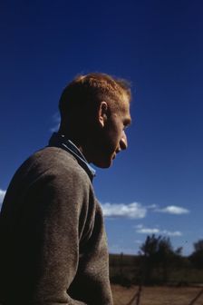 Man outdoors, possibly a farmer, between 1941 and 1942. Creator: Unknown