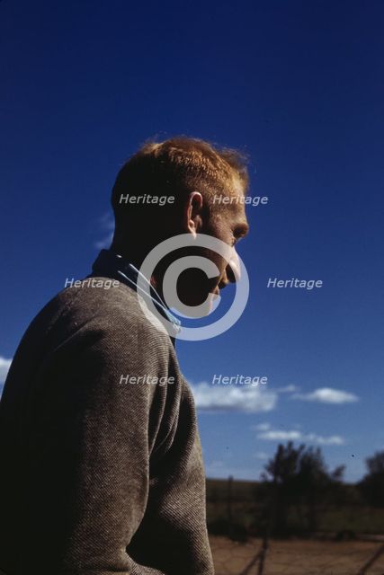 Man outdoors, possibly a farmer, between 1941 and 1942. Creator: Unknown.