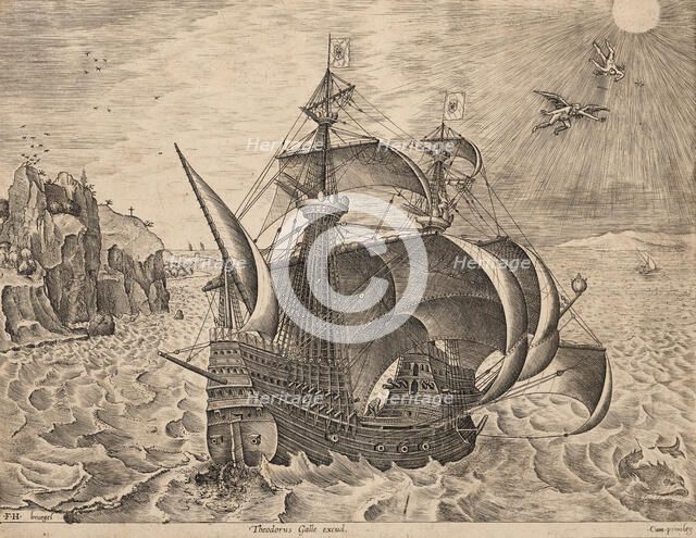 Man-of-War with the Fall of Icarus, about 1560. Creator: Frans Huys.