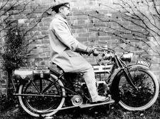 Man on a 1913 Douglas 350cc motorcycle, (c1913?)