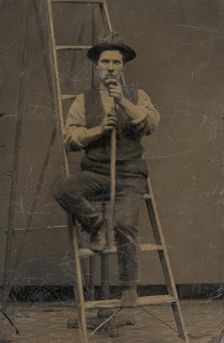 Man on a Ladder, 1860s-80s. Creator: Unknown