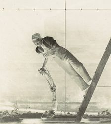 Man on a Ladder with Dissected Horse's Leg, 1880s. Creator: Thomas Eakins