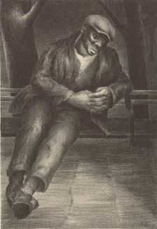 Man on Bench, ca.1935 - 1943. Creator: Barbara Burrage