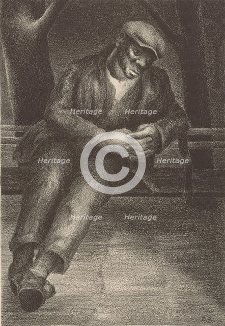 Man on Bench, ca.1935 - 1943. Creator: Barbara Burrage.