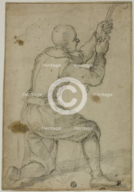 Man on Bended Knee, Pulling on Rope, c.1604. Creator: Bernardino Poccetti.