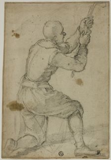 Man on Bended Knee, Pulling on Rope, c.1604. Creator: Bernardino Poccetti