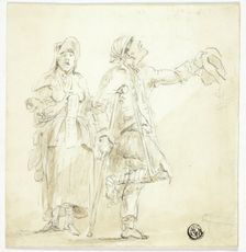 Man on Crutches Begging, with Woman Singing and Holding Baby, n.d. Creator: Unknown