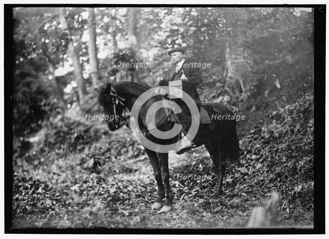 Man on horse in woods, between 1914 and 1917. Creator: Harris & Ewing.
