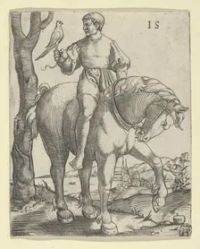 Man on Horseback holding a Falcon, ca. 1525-50. Creator: Master I.S.