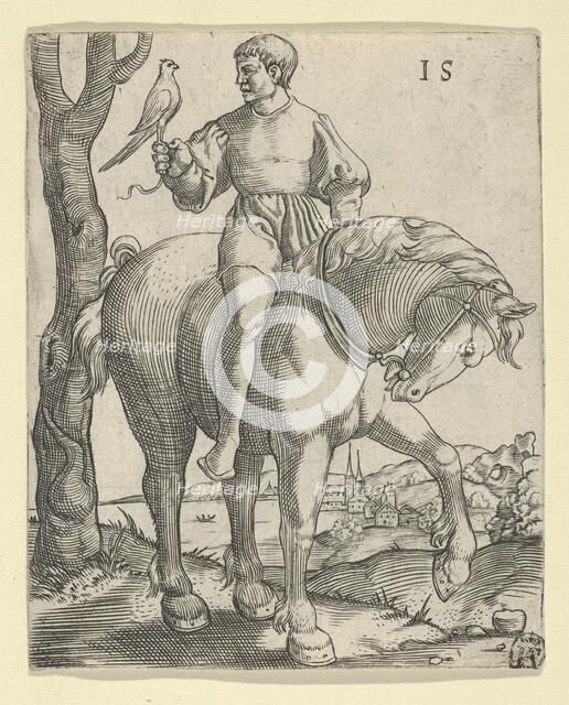 Man on Horseback holding a Falcon, ca. 1525-50. Creator: Master I.S..