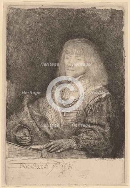 Man at a Desk Wearing a Cross and Chain, 1641. Creator: Rembrandt Harmensz van Rijn.