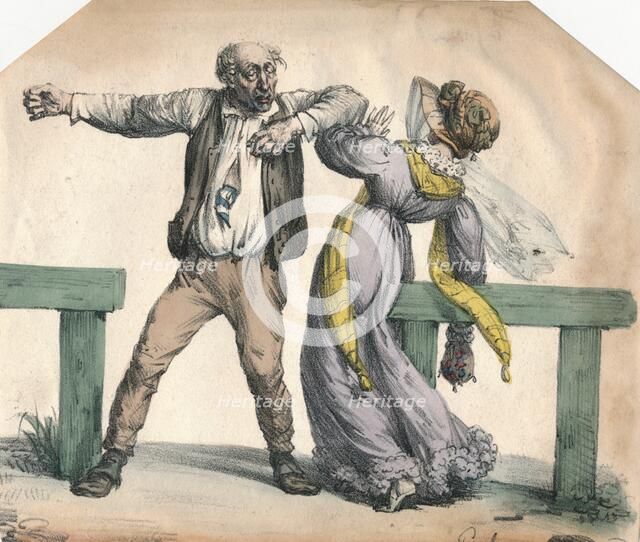 Man attacking a woman, 1855. Creator: Unknown.