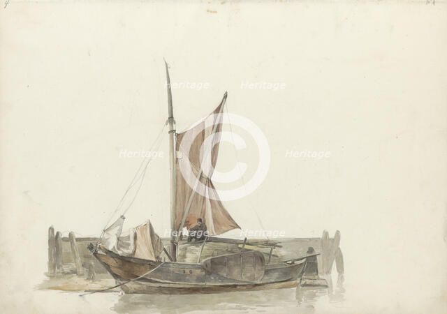 Man aboard a sailing boat, 1797-1838. Creator: Johannes Christiaan Schotel.