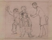 Man and Three Boys, c1820-1865. Creator: David Claypoole Johnston