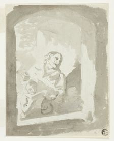 Man and Two Children at Window, n.d. Creator: Unknown