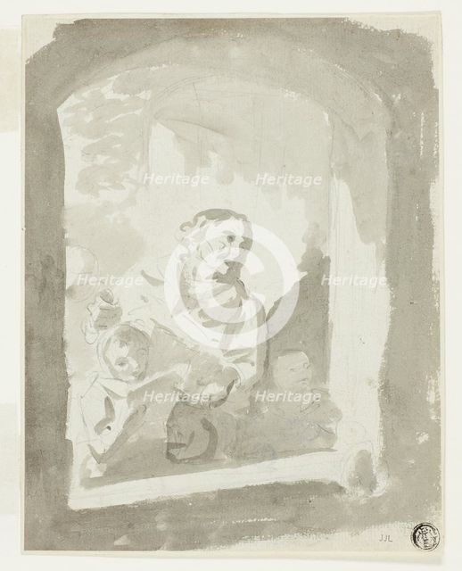 Man and Two Children at Window, n.d. Creator: Unknown.