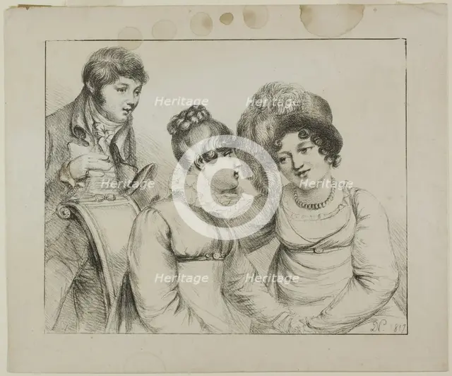 Man and Two Women Conversing, 1817. Creator: Vivant Denon.