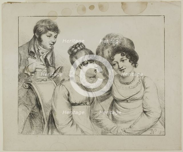 Man and Two Women Conversing, 1817. Creator: Vivant Denon.