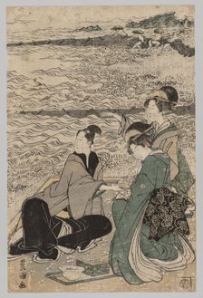 Man and Two Women at the Sea Shore, 1769-1825. Creator: Utagawa Toyokuni (Japanese, 1769-1825)