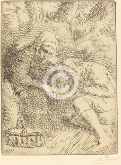 Man and Wife Seated by the Road with a Basket (Homme et femme assis au bord... Creator: Alphonse Legros.