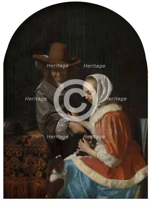 Man and Woman with Two Dogs, known as 'Teasing the Pet'. Creator: Frans van Mieris I.