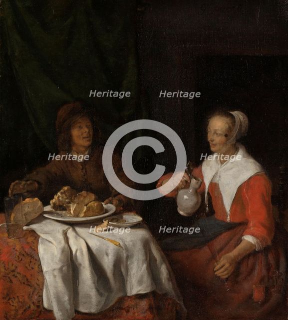 Man and Woman at a Meal, 1650-1660. Creator: Gabriel Metsu.