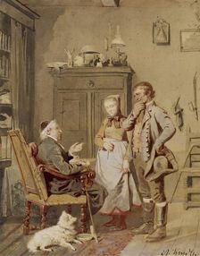 Man and Woman before Priest, mid 19th century. Creator: Albrecht Kindler