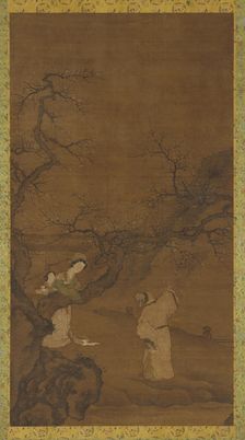 Man and woman enjoying plum blossoms, Ming or Qing dynasty, 15th-18th century. Creator: Unknown