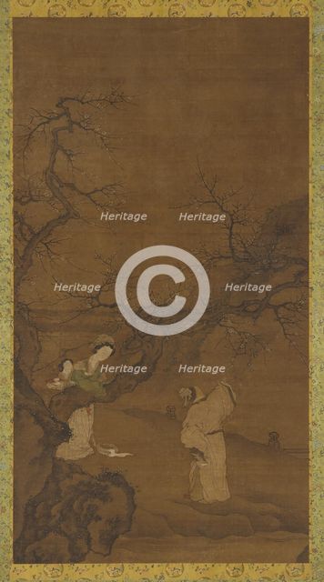 Man and woman enjoying plum blossoms, Ming or Qing dynasty, 15th-18th century. Creator: Unknown.