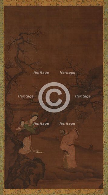 Man and woman enjoying plum blossoms, Ming or Qing dynasty, 15th-18th century. Creator: Unknown.