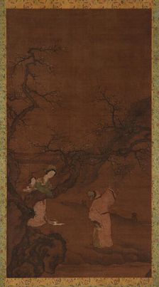Man and woman enjoying plum blossoms, Ming or Qing dynasty, 15th-18th century. Creator: Unknown