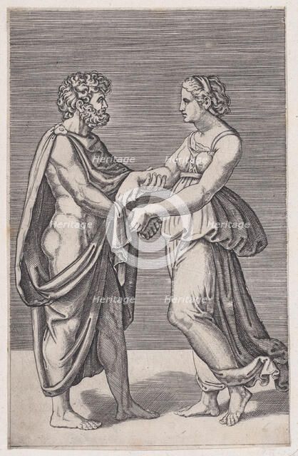 Man and Woman Holding Hands, 1516-17. Creator: Agostino Veneziano.