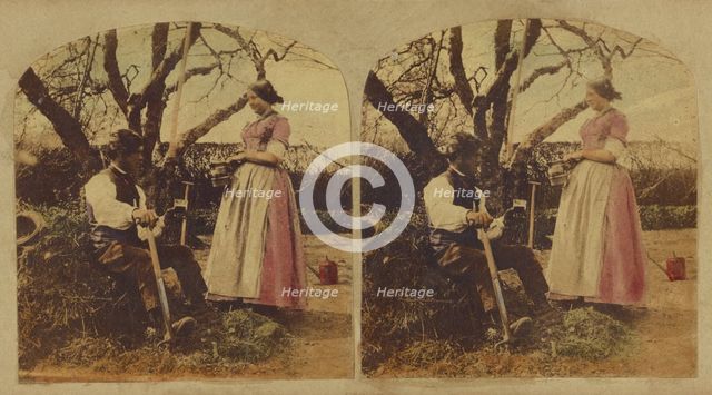 Man and woman in the garden, about 1865. Creator: London Stereoscopic & Photographic Co.