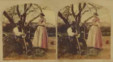 Man and woman in the garden, about 1865. Creator: London Stereoscopic & Photographic Co