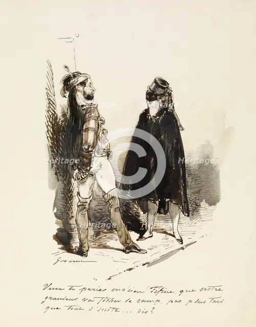 Man and woman in Masquerade costumes, 1804-1866. Creator: Paul Gavarni.