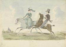Man and woman on horseback in a landscape, 1811-1873. Creator: Pieter van Loon