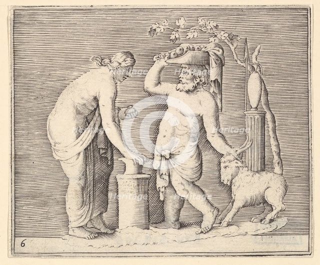 Man and Woman Sacrificing a Goat, published ca. 1599-1622. Creator: Unknown.