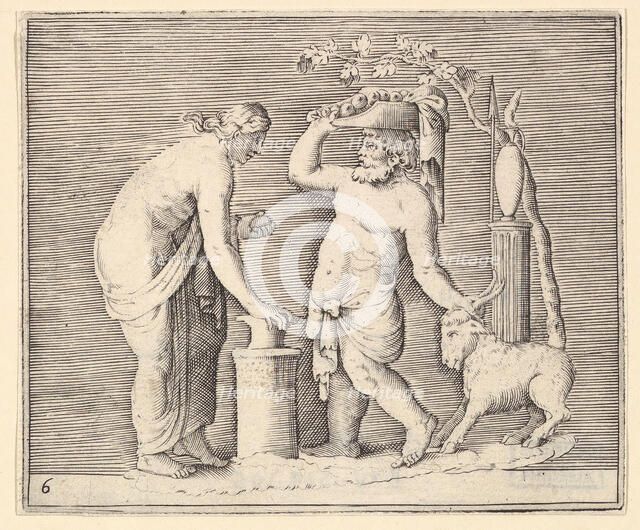 Man and Woman Sacrificing a Goat, published ca. 1599-1622. Creator: Unknown.