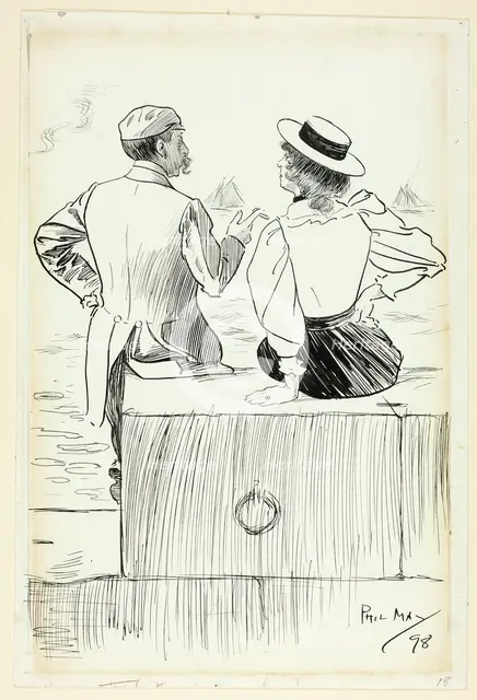 Man and Woman Sitting on Wharf, 1898. Creator: Philip William May.