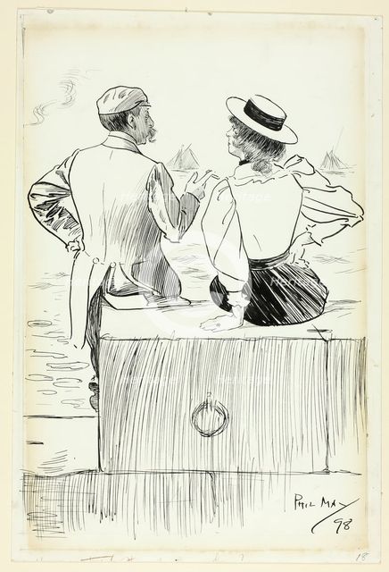 Man and Woman Sitting on Wharf, 1898. Creator: Philip William May.