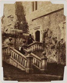 Man and Woman Standing on Exterior Stairs, c1870. Creator: Francis Edmund Currey