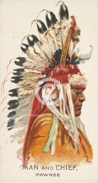 Man and Chief, Pawnee, from the American Indian Chiefs series (N2) for Allen & Ginter Ciga..., 1888. Creator: Allen & Ginter.