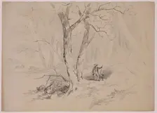Man and Dog in the Woods, 19th century. Creator: John William Casilear