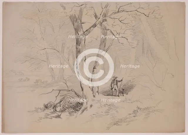 Man and Dog in the Woods, 19th century. Creator: John William Casilear.