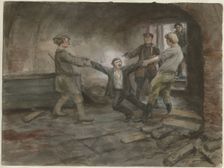Man being held and executed (from the series of watercolors Russian revolution), 1919. Artist: Vladimirov, Ivan Alexeyevich (1869-1947)