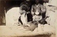 Man being injected by doctor, during the outbreak of bubonic plague in Karachi, India, 1897. Creator: Unknown