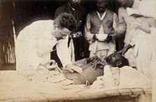 Man being injected by doctor, during the outbreak of bubonic plague in Karachi, India, 1897. Creator: Unknown