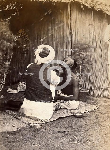 Man being shaved in one of the hospital camps, during the outbreak of bubonic plague..., 1897. Creator: Unknown.