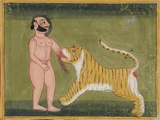 Man Bitten on Arm by Tiger (verso), 19th century. Creator: Unknown