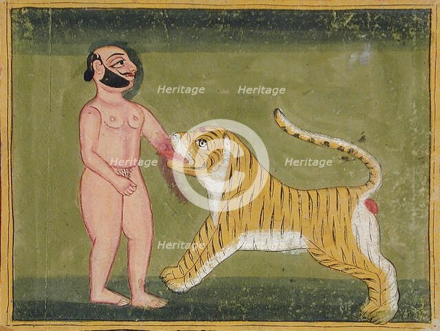 Man Bitten on Arm by Tiger (verso), 19th century. Creator: Unknown.